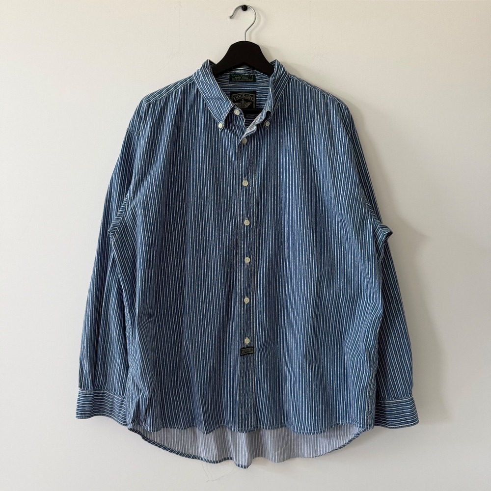 Vintage 90s Dockers Authentics Blue White Striped Cotton Button Down Shirt L